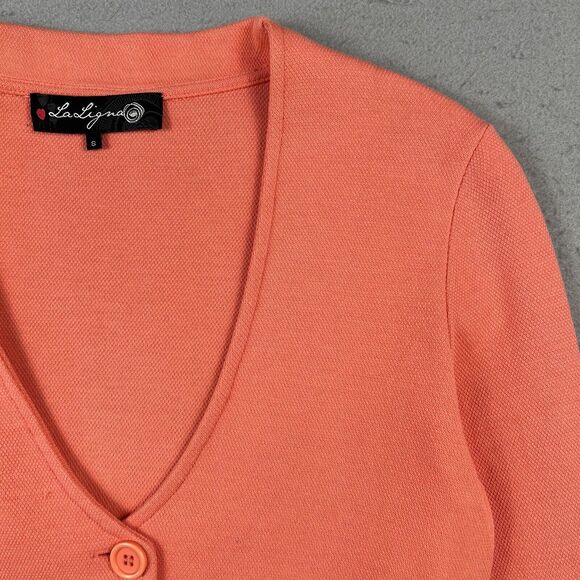 La Ligna Knit Blazer Jacket Women’s Small Orange Button V Neck Collarless - Picture 4 of 16